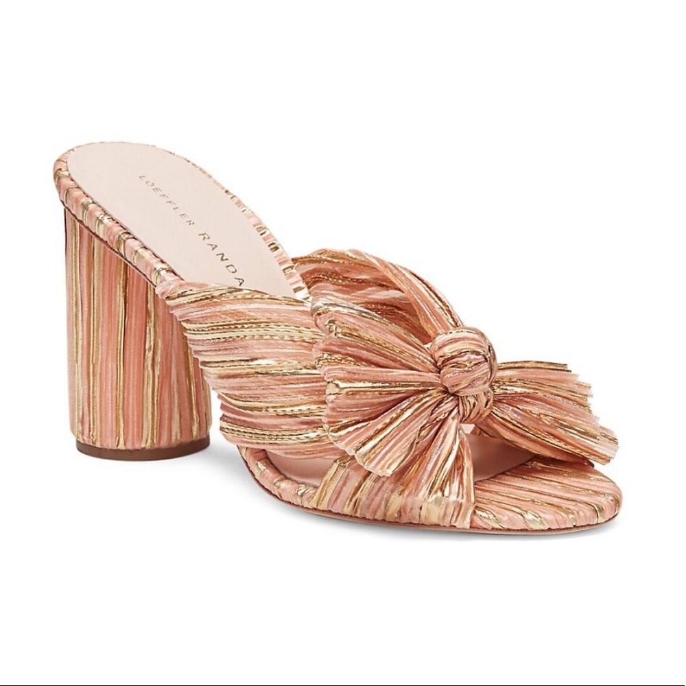 Like new 8 Loeffler Randall Penny Knotted Metallic Mules gold pink TUCKERNUCK